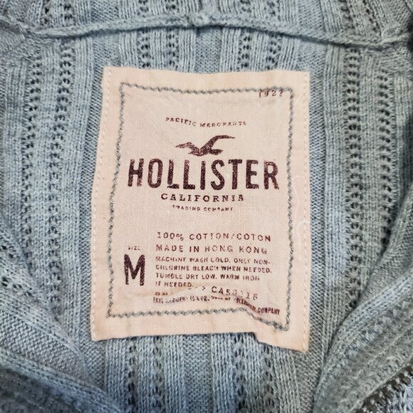 Vintage Y2K Ribbed Cropped Hollister Cotton Knit Hoodie - Medium - Picture 3 of 6